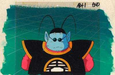 dessin d'animation représentant un personnage de dessin animé vêtu d'une tenue noire et bleue