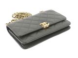 chanel black quilted leather wallet with gold chain