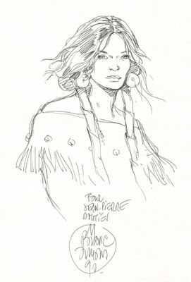 drawing of a woman with long hair in a jacket