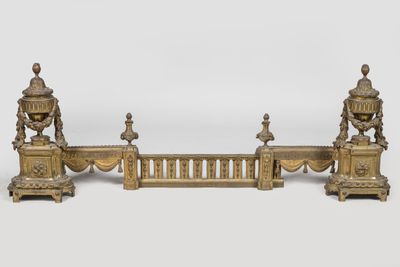pair of antique brass candlesticks with urns and balconies