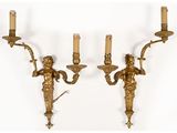 paire d'appliques murales anciennes en laiton, ornées de chérubins et de bougies