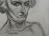 a drawing of a woman ' s face in a black and white photo