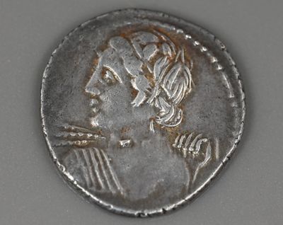 gros plan d'une pièce de monnaie sur laquelle figure un visage de femme