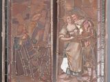 deux panneaux de vitraux sur lesquels est représentée une peinture