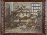 an image of a painting of a man and a woman working in a workshop