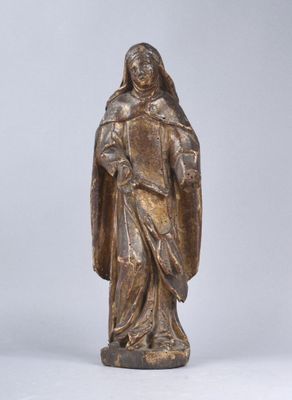 "Sainte Carmélite" (?) Sujet en bois sculpté polychromé et d…