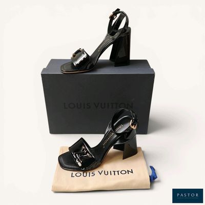 louis vuitton black leather high heel sandals with gold buckles