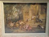 a painting of a group of children playing in a yard