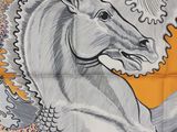 a picture of a painting of a horse on the wall