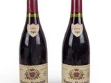 deux bouteilles de vin rouge posées l'une à côté de l'autre sur une surface blanche