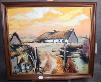 une photo d'un tableau représentant une scène de vie à la ferme, exposé