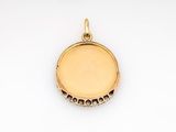 a close up of a gold locke with a white background