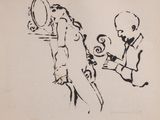 a black and white drawing of a man and a woman