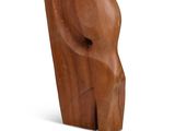 a wooden sculpture of an elephant on a white background