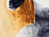 an image of a painting of a brown and white dog with a black nose
