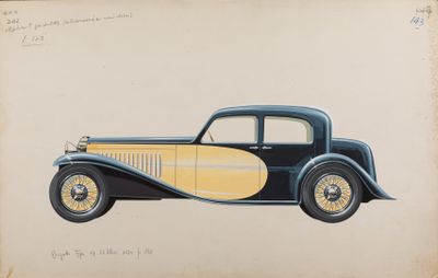dessin représentant une voiture noire et jaune sur fond beige