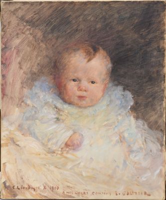 an image of a painting of a baby in a white dress