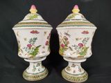 pair of chinese vases with birds and flowers painted on them