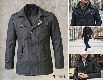a collage of pictures of a man wearing a coat