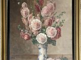 une peinture de fleurs dans un vase sur une table