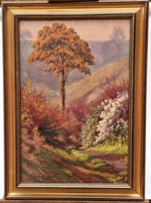 an image of a painting of a tree in the middle of a field