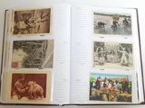 an open book with pictures of people and animals on it