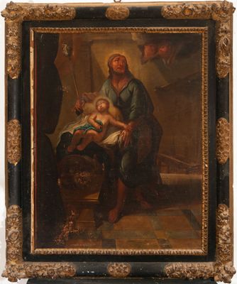 an old painting of a woman holding a child in her lap