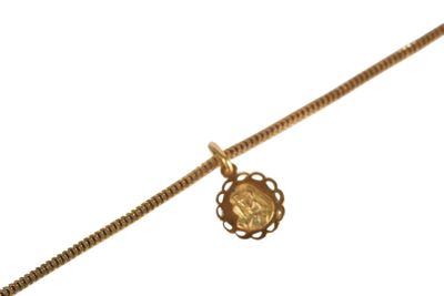 an image of a gold necklace with a coin on a chain