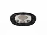 a black and white picture of a glass ashtray on a white background