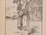 an old drawing of a woman with a hat and a parasol