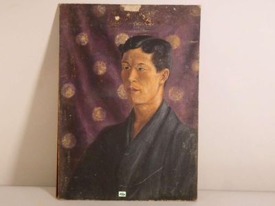 tableau représentant un homme en kimono assis à une table