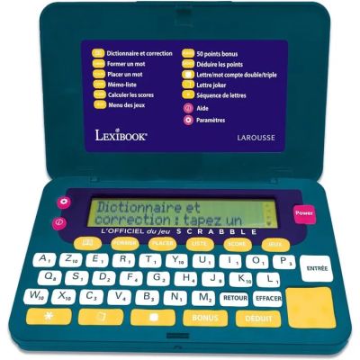 un ordinateur portable bleu avec un clavier jaune
