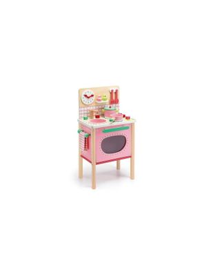 ensemble de cuisine en bois pour enfants avec four rose, table et chaises