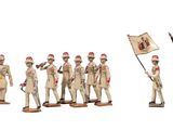 many figurines of men in uniform holding flags