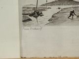 sketches of people in the water on a beach with a boat