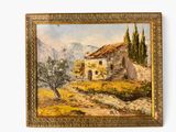 an oil painting of a house in a mountainous landscape