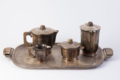 ERCUIS Service à café en métal argenté modèle 1930 comprenan…
