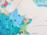 a painting of a woman with flowers on her chest