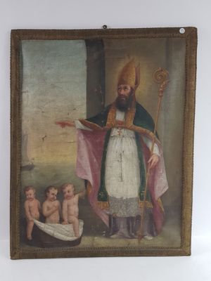an image of a painting of a man holding a baby