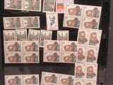 a display case with a lot of stamps on it