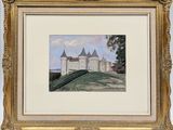 une image représentant un tableau représentant un château, dans un cadre doré