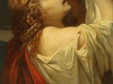 a painting of a woman holding a dove above her head