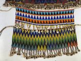 a multicolored beaded bag on a white surface