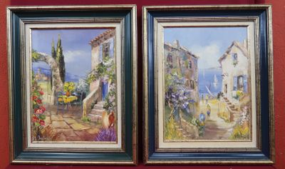 peinture d'un couple de tableaux accrochés au mur l'un à côté de l'autre