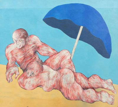 Jean SANGLAR (1926-1996) 2 personnages à la plage