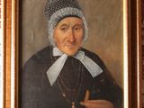 tableau représentant une vieille femme vêtue d'une robe noire et d'un bonnet blanc