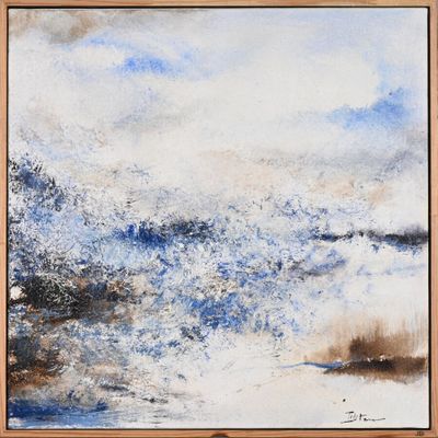 a painting of a painting of a blue and white ocean