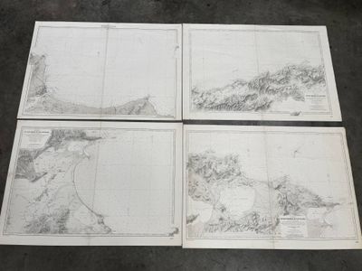 Mer Méditerranée, Lot de 4 Cartes Marines détaillant la côte…
