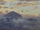 une image représentant une peinture d'une montagne avec le ciel en arrière-plan