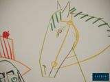 a drawing of a horse with a crown on it ' s head